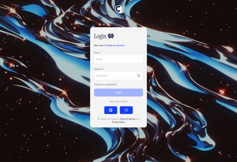 Cult Creative web app login screen